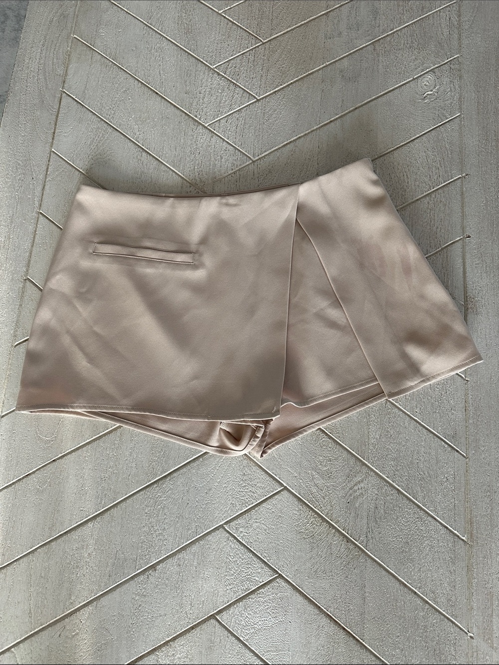 Satin Cream Wrap-Front Skort Shorts